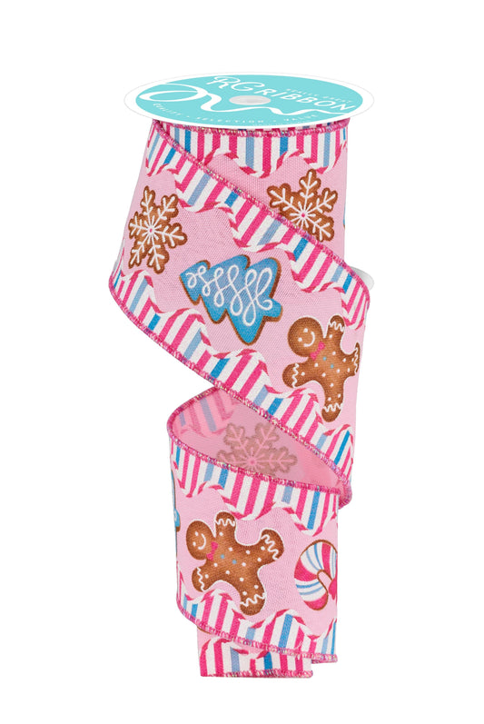 2.5 Inch x 10 Yards Gingerbread/Candy/Tree Ribbon - Pink/Blue