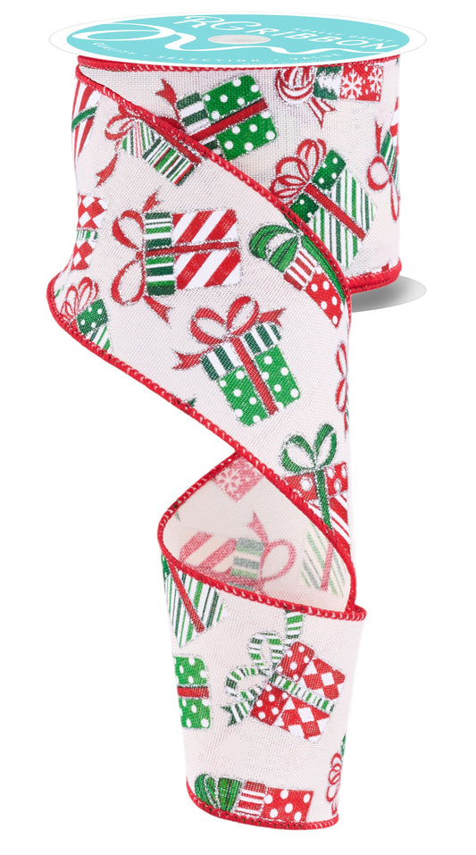 2.5 Inch x 10 Yards Gift Packages Ribbon - Cream/Red/Green/Silver