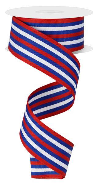 Pre-Order Now Ship On 30th May - Red/White/Blue - Vertical Stripe Ribbon - 1-1/2 Inch x 10 Yards