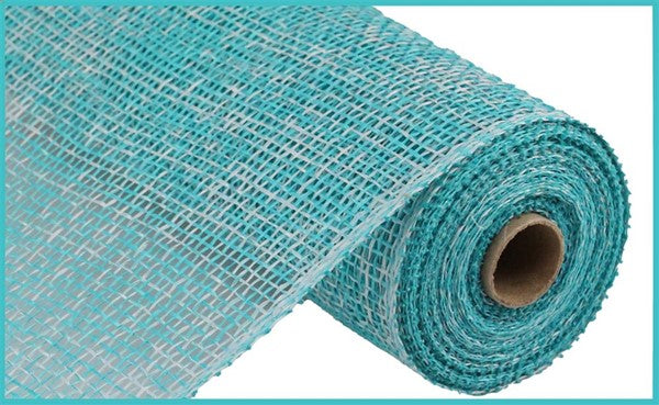 Pre-Order Now Ship On Jun 5th 2024 - Turquoise/White - Two-Tone Poly Burlap Mesh - 10 Inch x 10 Yards