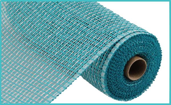 Pre-Order Now Ship On Jun 5th 2024 - Turquoise/White - Multi Poly Burlap Mesh - 10 Inch x 10 Yards