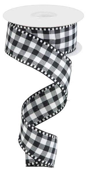 Pre-Order Now Ship On 30th May - Black/White - Gingham Check Ribbon - 1-1/2 Inch x 10 Yards