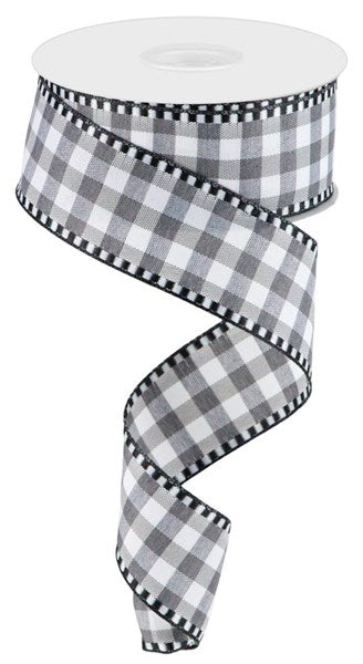 Pre-Order Now Ship On 30th May - Grey/White - Gingham Check Ribbon - 1-1/2 Inch x 10 Yards