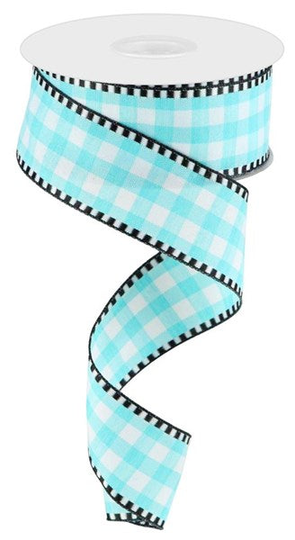 Pre-Order Now Ship On 30th May - Turquoise/White - Gingham Check Ribbon - 1-1/2 Inch x 10 Yards