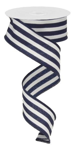 Pre-Order Now Ship On 30th May - White/Navy Blue - Vertical Stripe Ribbon - 1-1/2 Inch x 10 Yards