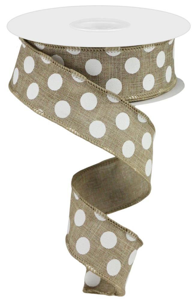 1.5 Inch x 10 Yards Medium Multi Dots Ribbon - Beige/White