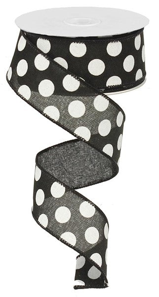 Black/White - Medium Multi Dots Ribbon - 1.5 Inch x 10 Yards