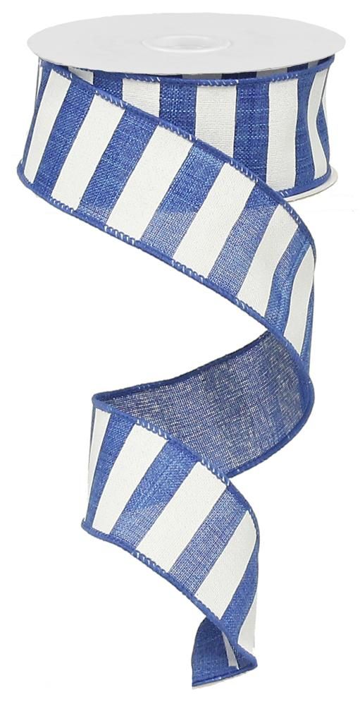 1.5 Inch x 10 Yards Horizontal Stripe Ribbon - Royal Blue/White