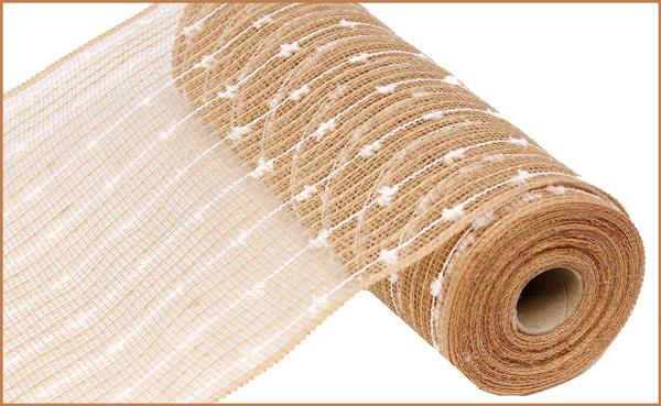 Pre-Order Now Ship On Jun 5th 2024 - Natural/White - Puff Ball/Poly/Jute Mesh - 10.25 Inch x 10 Yards