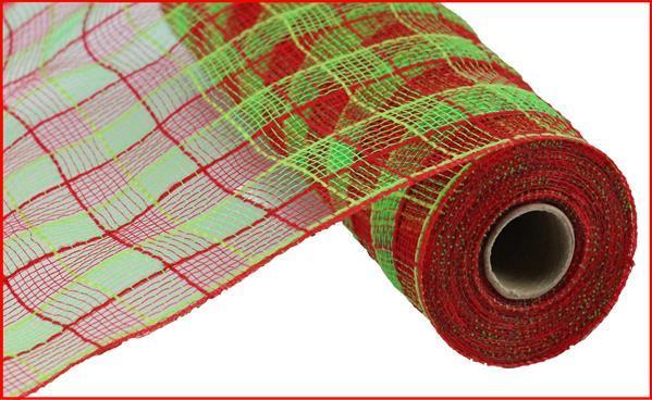 Red Lime Check Design Deco Mesh 10 Inch x 10 Yards