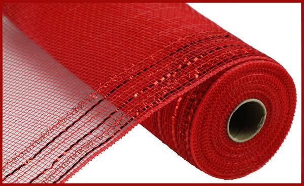 Red with Red Stripes - Deco Mesh Wrap Metallic Stripes - 10 Inch x 10 Yards