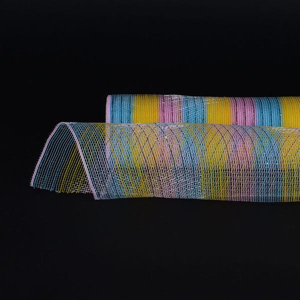 Rainbow - Poly Deco Mesh Wrap with Laser Mono Stripe - ( 10 Inch x 10 Yards ) BBCrafts.com
