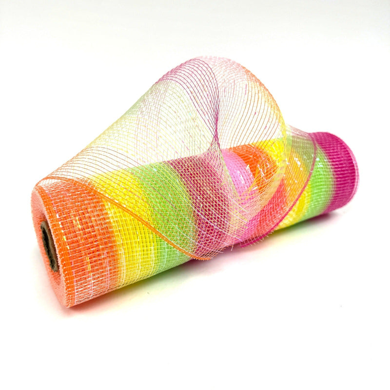 Rainbow Unicorn - Poly Deco Mesh Wrap with Laser Mono Stripe - ( 10 Inch x 10 Yards ) BBCrafts.com