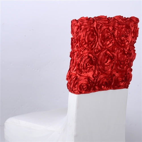 Red 16 Inch x 14 Inch Rosette Satin Chair Top Covers BBCrafts.com