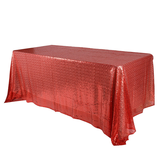 Red 90x132 Inch Rectangular Duchess Sequin Tablecloth BBCrafts.com