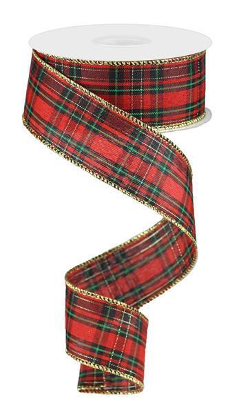 Red,Black,Green & Gold - Tight Woven Plaid Wired Ribbon - ( 1-1/2 Inch | 10 Yards ) BBCrafts.com