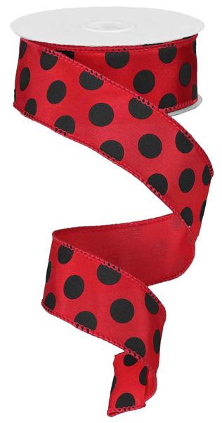 Red Black - Large Polka Dot Ribbon - ( 1-1/2 Inch | 10 Yards ) BBCrafts.com