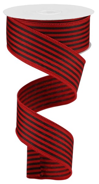 Red Black - Woven Vertical Thin Stripe Ribbon - ( 1-1/2 Inch | 10 Yards ) BBCrafts.com