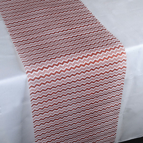 Red Chevron Metallic Stripe Faux Burlap Jute Table Runner ( 14 Inch x 108 Inches ) BBCrafts.com