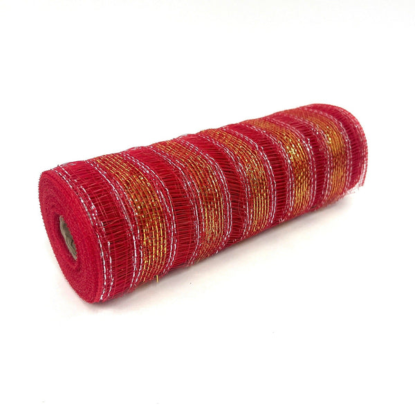 Red - Deco Mesh Eyelash Metallic Stripes - (10 Inch x 10 Yards) BBCrafts.com