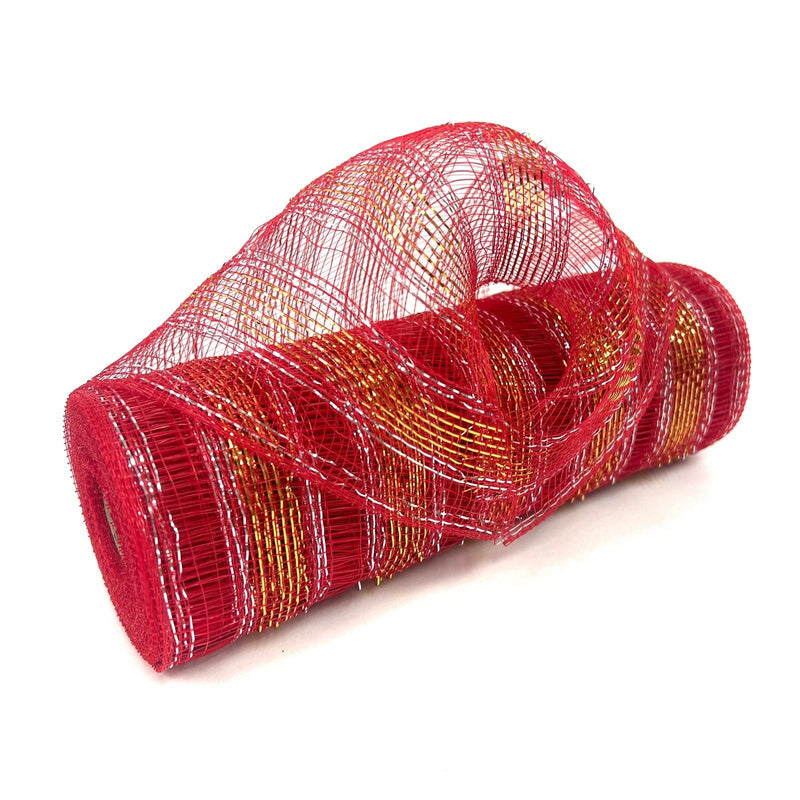 Red Deco Mesh Eyelash Metallic Stripes - BBCrafts - Wholesale Ribbon ...