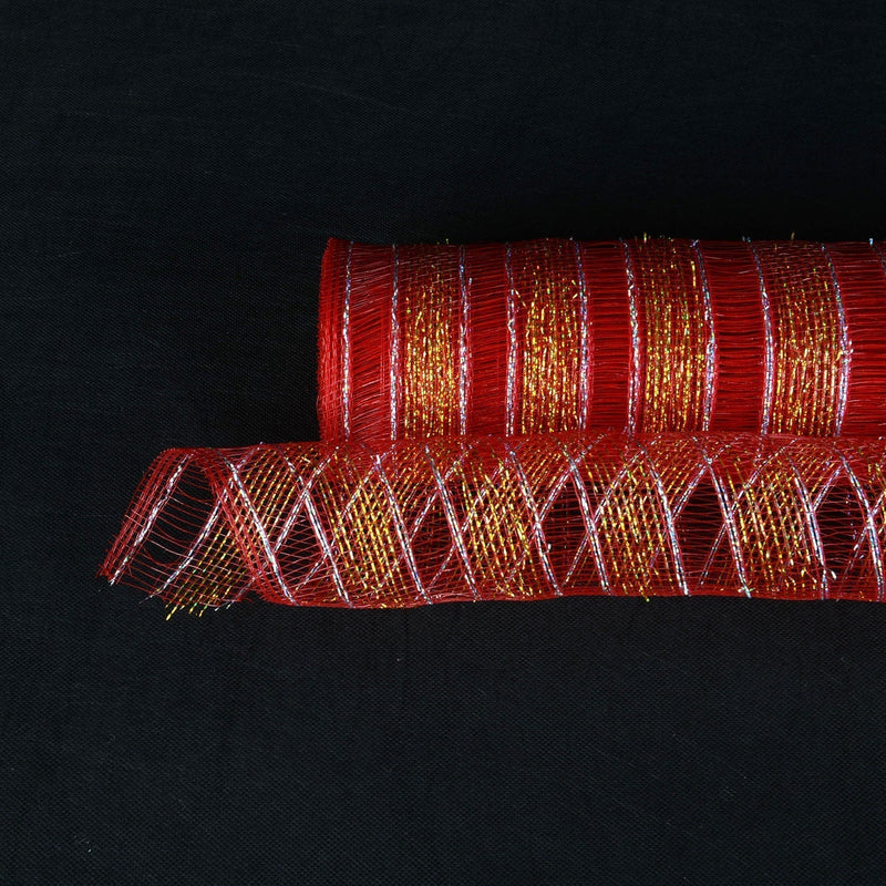 Red - Deco Mesh Eyelash Metallic Stripes - (21 Inch x 10 Yards) BBCrafts.com