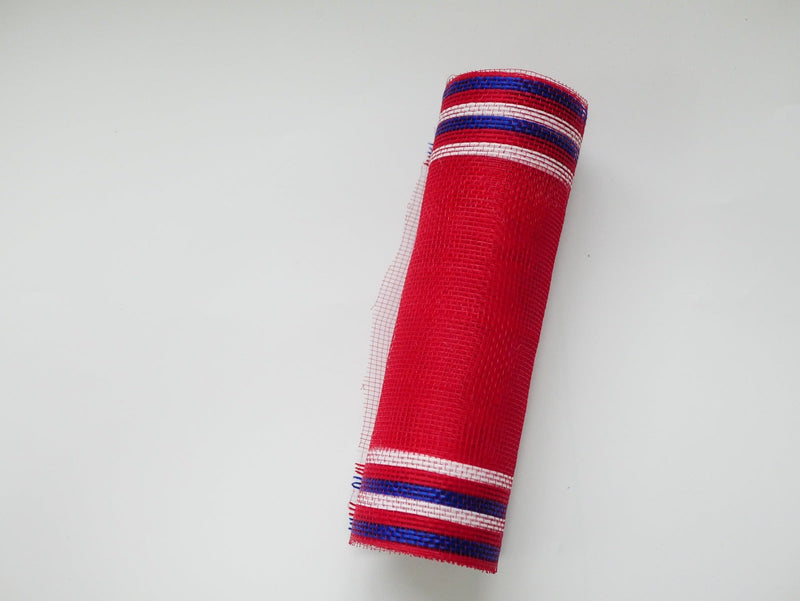 Red Deco Mesh with Royal and White Stripes - 10 Inch x 10 Yards BBCrafts.com