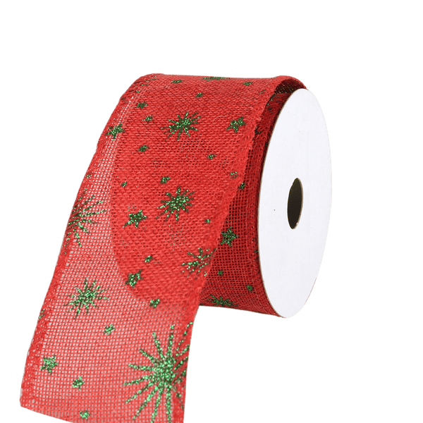 Red Faux Burlap Christmas Ribbon - (2.5 inch x 10 Yards)