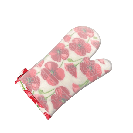 Red Flower- Silicone Oven Mitts Heavy Duty Cooking Gloves, Kitchen Heat Resistance Oven Gloves, Waterproof Oven Mitts with Non-Slip Textured Grip, 1