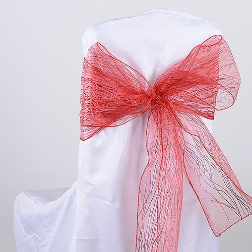 Red - Glitter Organza Chair Sash - ( Pack of 10 Pieces - 8 inches x 108 inches ) BBCrafts.com