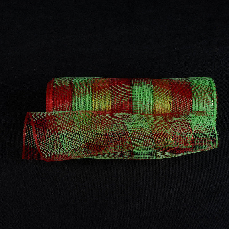 Red Green - Poly Deco Mesh Wrap with Laser Mono Stripe - ( 10 Inch x 10 Yards ) BBCrafts.com