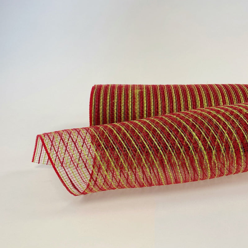 Red Green - Polypropylene Burlap Stripes Fabric Mesh - ( 10 Inch x 10 Yards ) BBCrafts.com