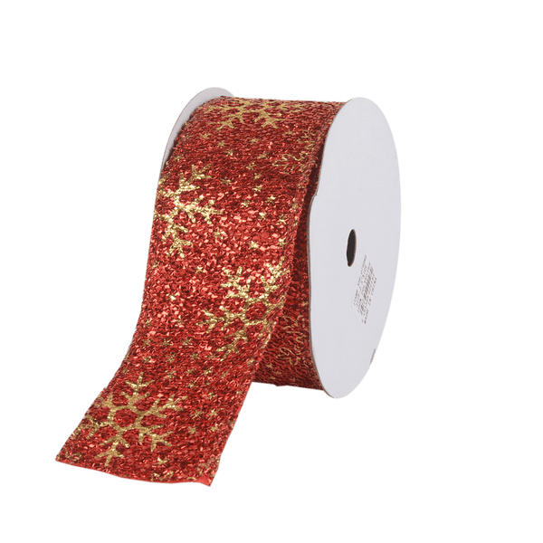 Red Metallic Gold Snowflake Ribbon ( 2 - 1/2 Inch x 10 Yards ) BBCrafts.com