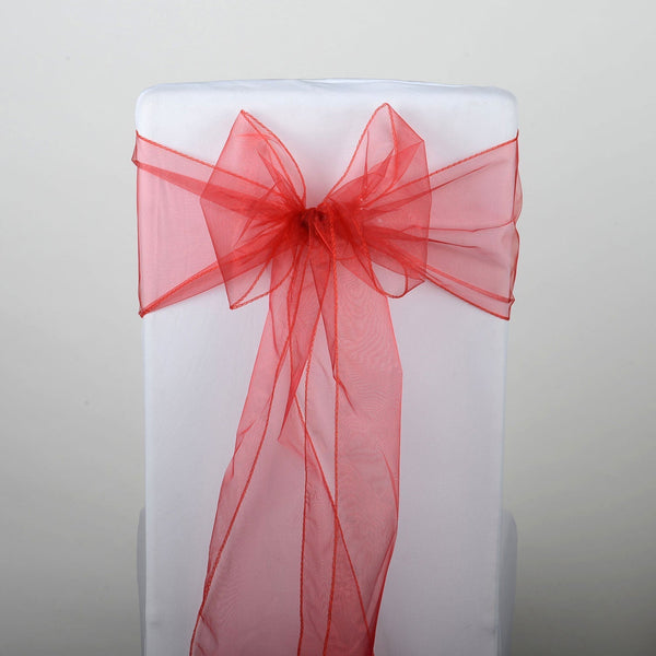 Red - Organza Chair Sash - Pack of 10 Piece - 8 inches x 108 inches