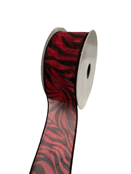 Red - Organza Ribbon Animal Print - ( W: 1 - 1/2 Inch | L: 10 Yards ) BBCrafts.com