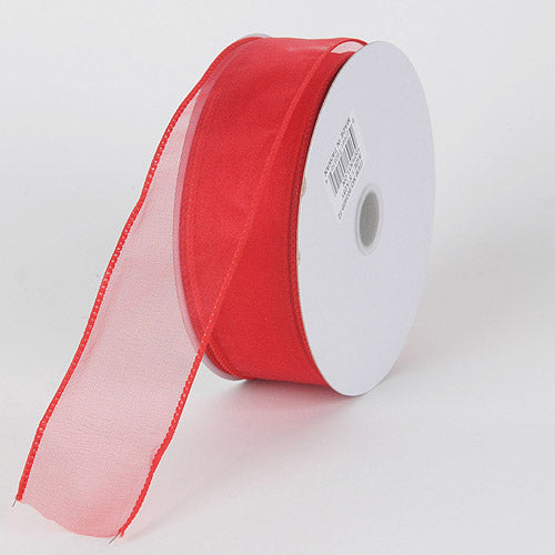 Red - Organza Ribbon Thick Wire Edge 25 Yards - ( 2 - 1/2 Inch | 25 Yards ) BBCrafts.com