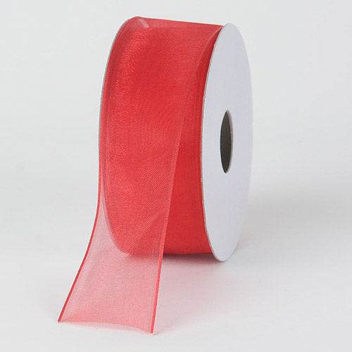 Red - Organza Ribbon Thin Wire Edge 25 Yards - ( W: 5/8 Inch | L: 25 Yards ) BBCrafts.com