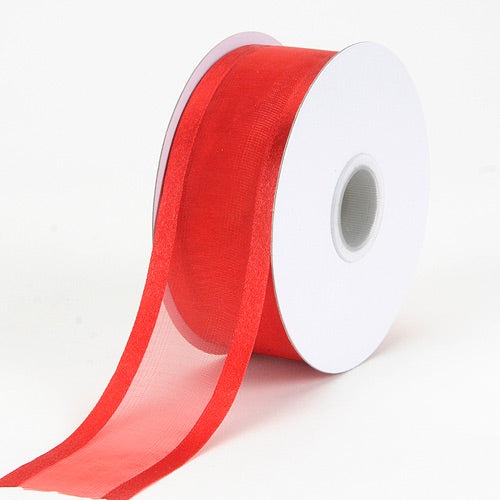 Red - Organza Ribbon Two Striped Satin Edge - ( 1 - 1/2 Inch | 25 Yards ) BBCrafts.com