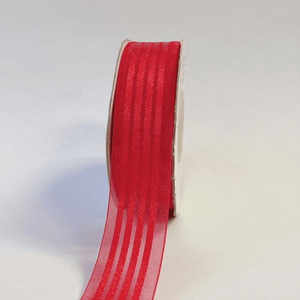 Red - Organza Satin Stripes Ribbon - ( 7/8 Inch | 25 Yards ) BBCrafts.com