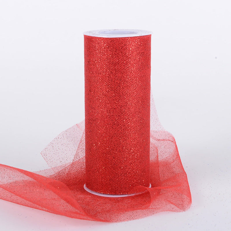 Red Premium Glitter Tulle Fabric ( W: 6 Inch | L: 10 Yards ) BBCrafts.com