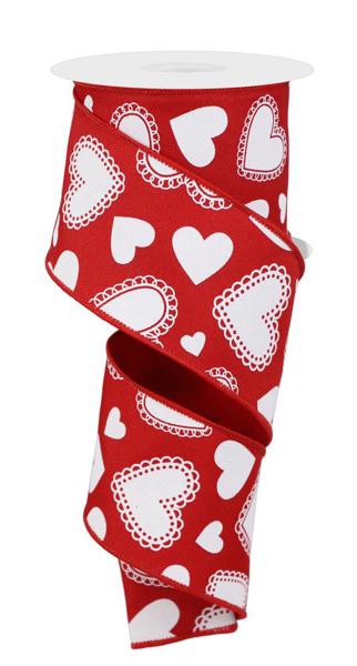 Red - Scallop Hearts Ribbon - ( 2-1/2 Inch | 10 Yards ) BBCrafts.com