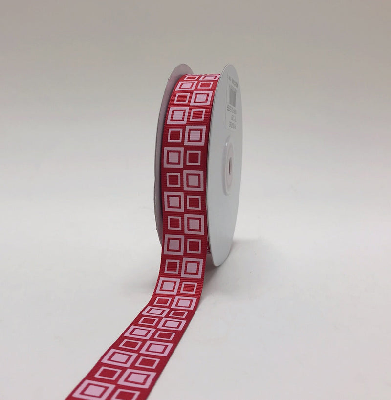 Red - Square Design Grosgrain Ribbon ( 7/8 Inch | 25 Yards ) BBCrafts.com