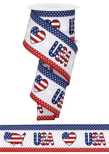 Red White Blue - Patterned Usa Wired Edge Ribbon - ( 2-1/2 Inch | 10 Yards ) BBCrafts.com