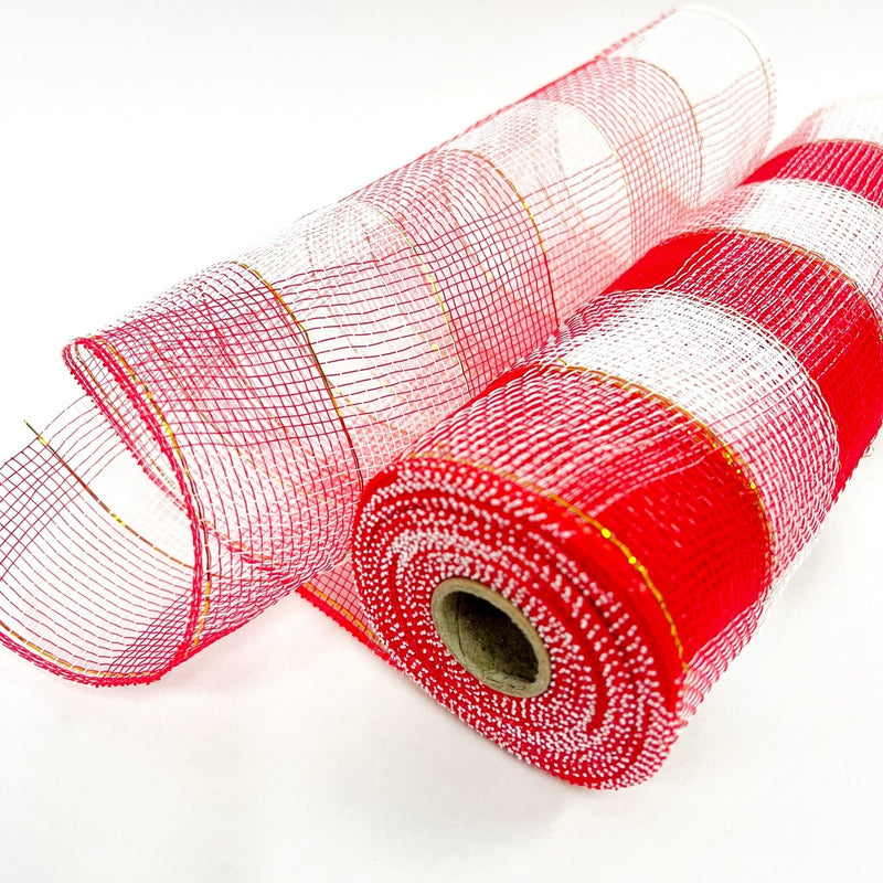 Red White - Christmas Mesh Wraps - ( 10 Inch x 10 Yards ) BBCrafts.com