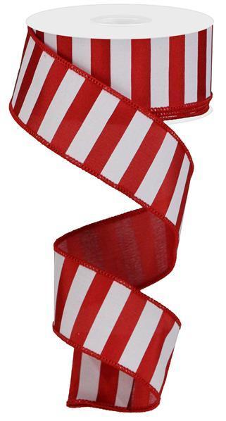 Red White - Medium Horizontal Stripe Wired Edge Ribbon - ( 1-1/2 Inch | 10 Yards ) BBCrafts.com