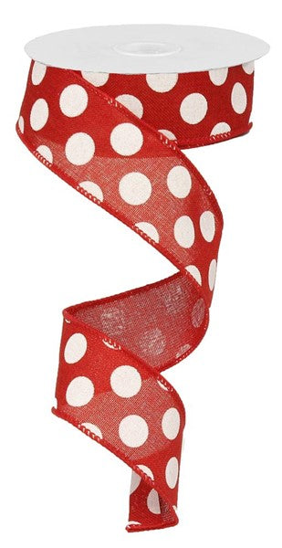 Red White - Medium Multi Dots Ribbon - ( 1-1/2 Inch | 10 Yards ) BBCrafts.com