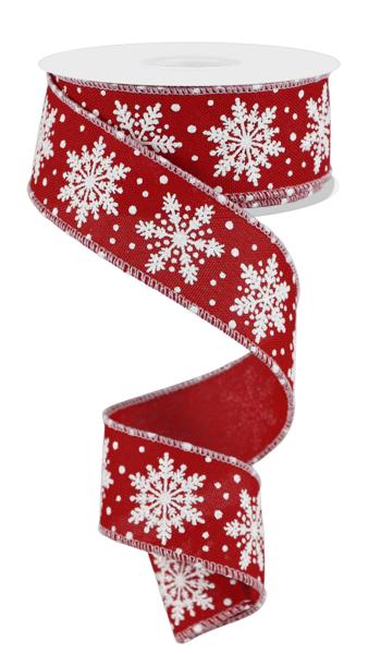 Red White - Snowflakes Wired Edge Ribbon - ( 1-1/2 Inch | 10 Yards ) BBCrafts.com