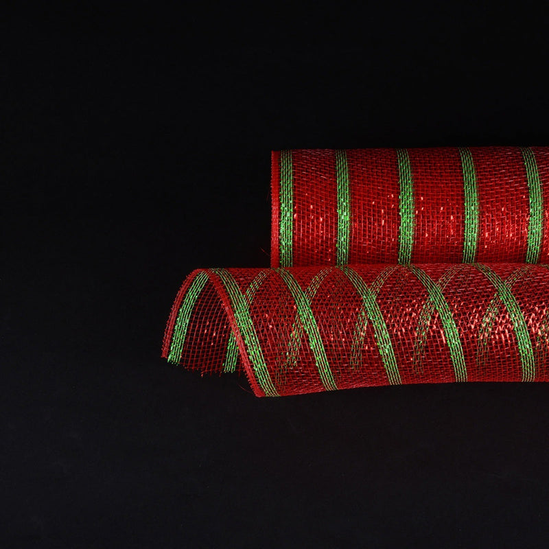 Red with Emerald Lines - Holiday Floral Mesh Wraps - ( 21 Inch x 10 Yards ) BBCrafts.com