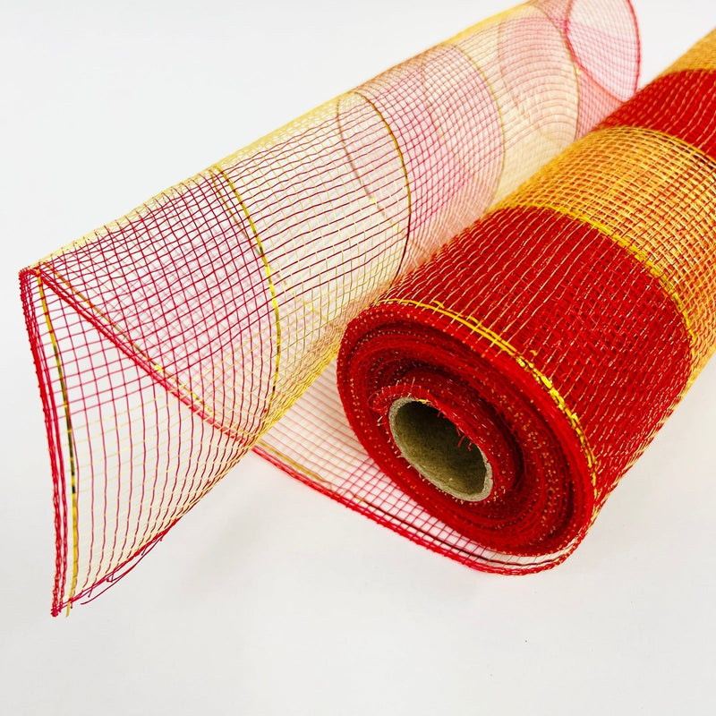 Red with Gold - Christmas Mesh Wraps - ( 10 Inch x 10 Yards ) BBCrafts.com