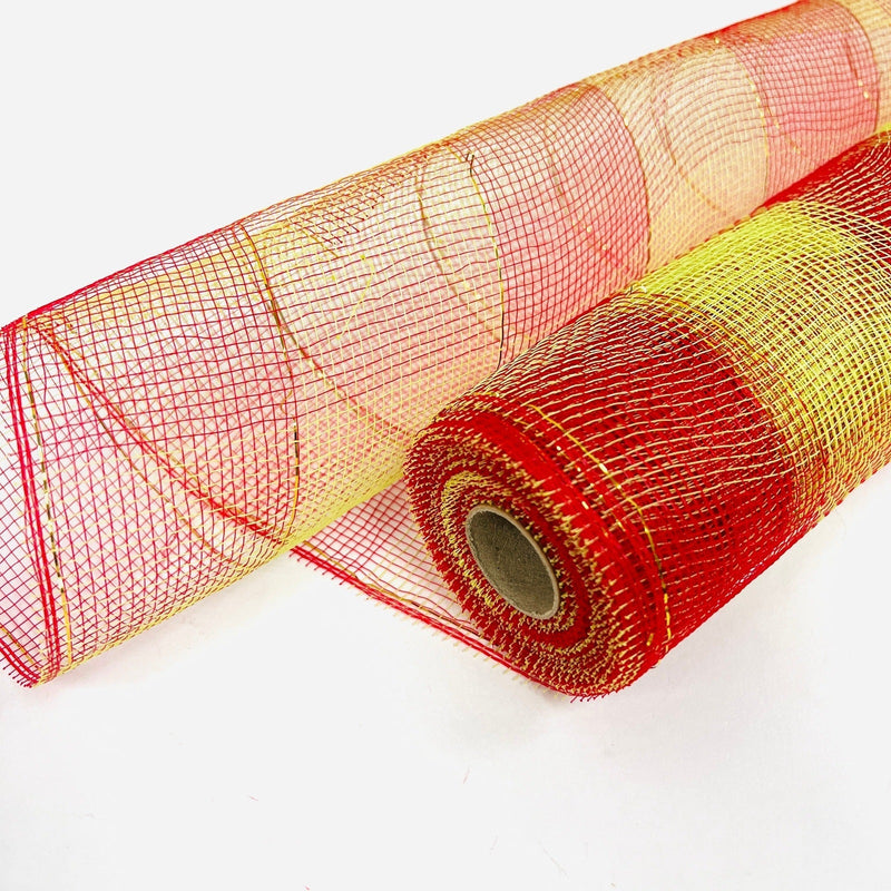 Red with Green - Floral Mesh Wrap Two Color Design - ( 21 Inch x 10 Yards ) BBCrafts.com